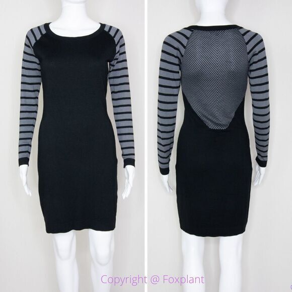 Tart black and grey stripe bodycon sweater dress, size XS - Picture 1 of 16